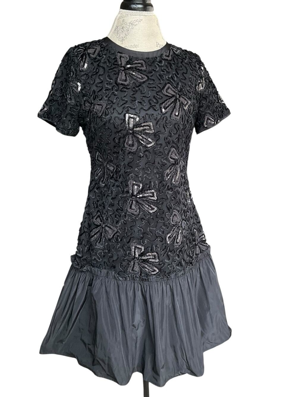 Karl Lagerfeld Women’s Black Bow Sequin Embellished Mesh Dress Size 8 NWT